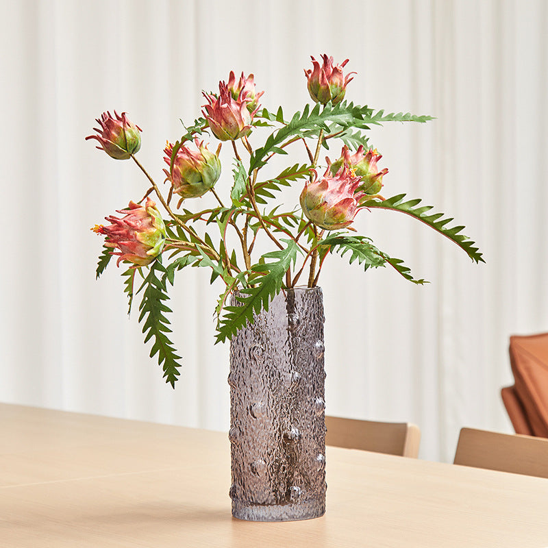 Artificial Milk Thistle Stem, Double Bloom Faux Botanical for Home Decor, Office & Events, 23" with 5 Leaves