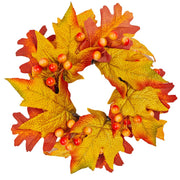 Artificial Maple Leaf Pumpkin Candle Holder Rings 12 Inch Mini Tabletop Wreath Centerpiece 6 Pcs