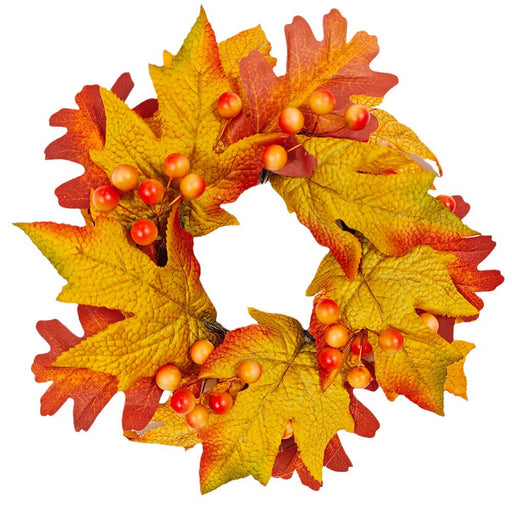 Artificial Maple Leaf Pumpkin Candle Holder Rings 12 Inch Mini Tabletop Wreath Centerpiece 6 Pcs