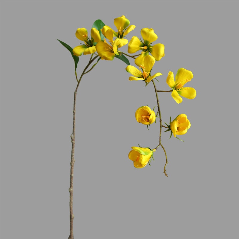 Artificial Dogwood Flower Stem, Single Stem with 9 Blooms, 33" Tall, Silk Floral Arrangement for Home Decor, Wedding, Events - Yellow, Pink, White