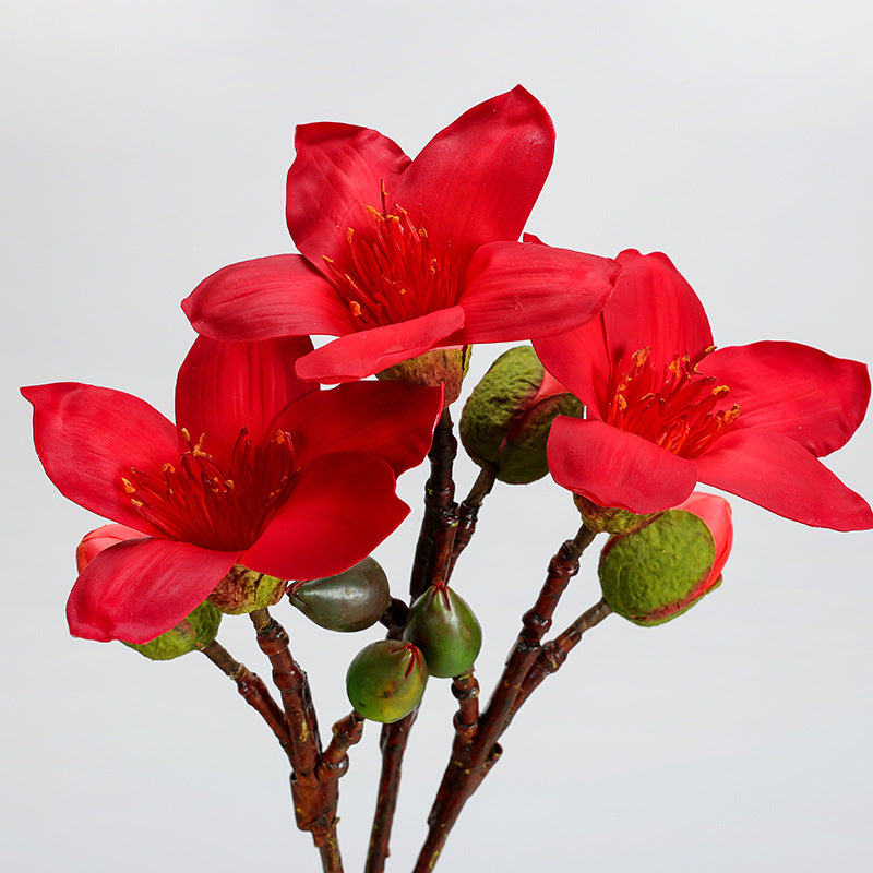 Single Stem Argentine Kapok Faux Silk Flower, 17" Tall, 4 Blooms, Perfect for Home Decor, Weddings, and Events