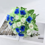 Bridal Wedding Bouquet: 18-Head Artificial Rose Bouquet with Tulle (Wedding Decor & Home Table Accent)