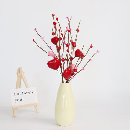 Valentine's Day Heart Berry Decor Stem (13") - DIY Floral Arrangement for Valentine's | As Pictured