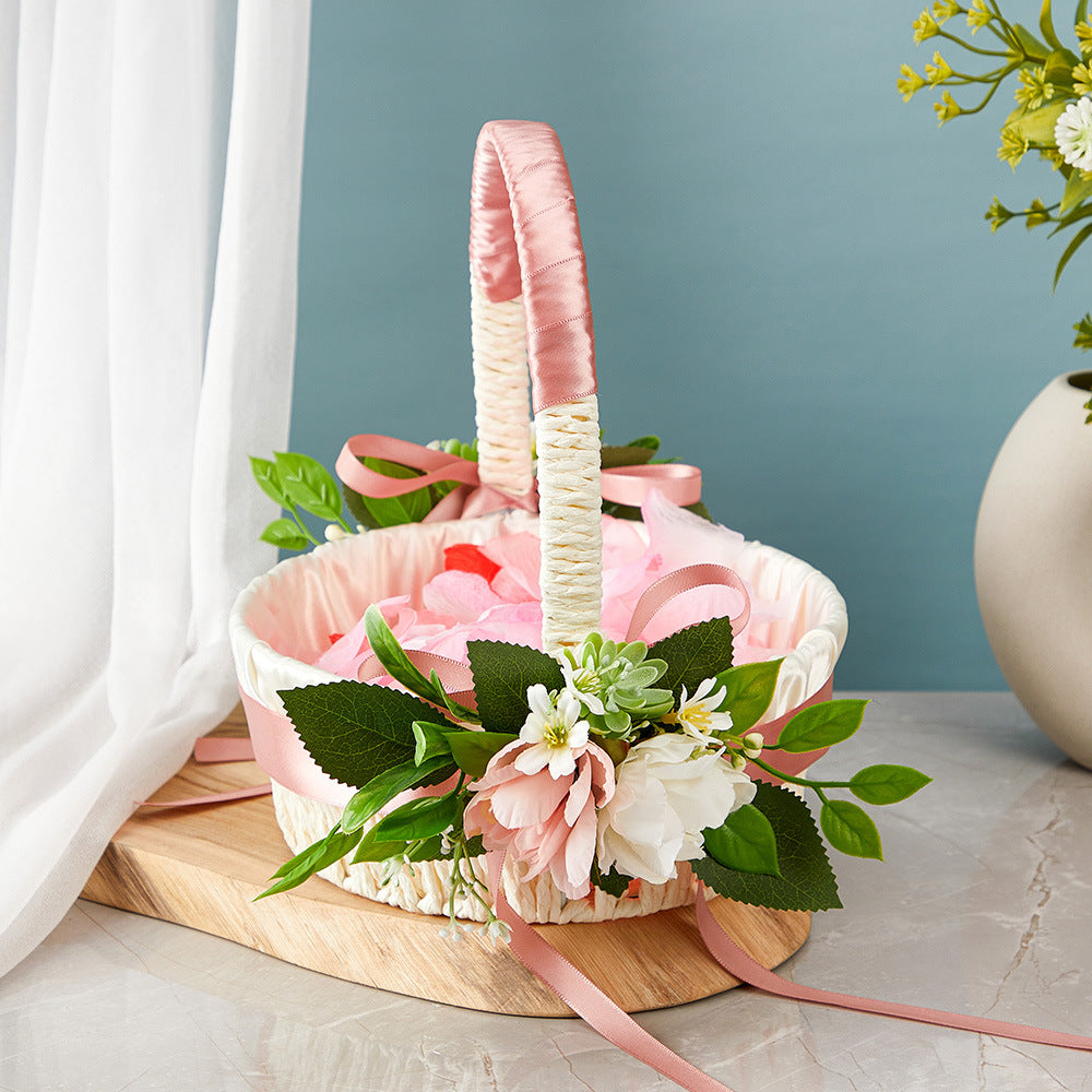 Wedding Flower Girl Basket & Spring Picnic Fruit Basket - Multi-Use Woven Basket for Ceremonies Outings & Home Decor
