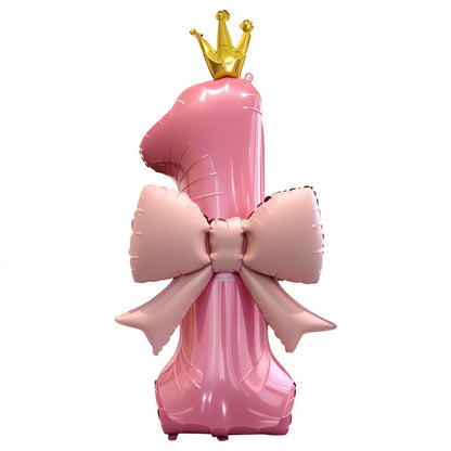 Pink Bow Number Balloons - 21 Inch Foil Balloons for Girls Birthday Decor Kids Outdoor Photo Props Party Scene Setup