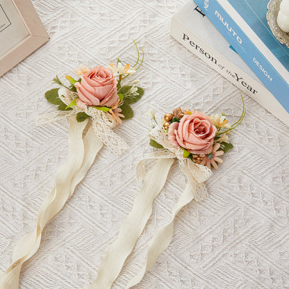 Bulk White Pink Wedding Bouquets Bride Bouquet Wrist Corsage Groom Boutonniere Wedding Flower Bridesmaid Wrist Corsage Party Wedding Decoration Wholesale