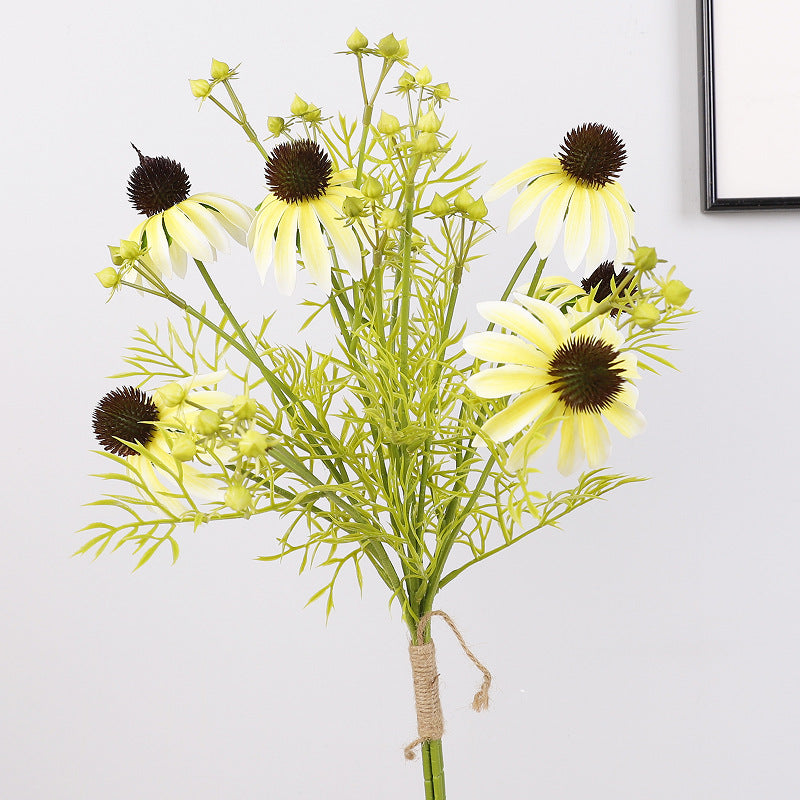 Artificial Coneflower Bouquet, Set of 4 Bouquets with 6 Flower Heads Each, Faux Silk Petals, Wedding & Home Decor