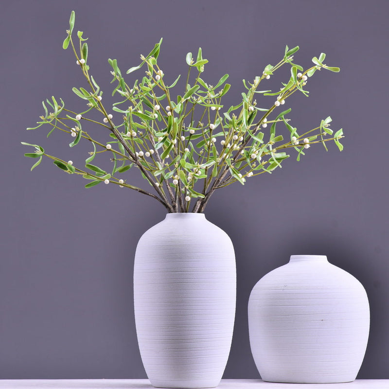 3 Pcs Artificial Mistletoe Stems with Leaf and Pearl Fruit, 12 Inch Winter Xmas Floral Arrangement