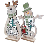 2 Pcs Christmas Wood Ornaments Set with Snowmen and Elk Decorations