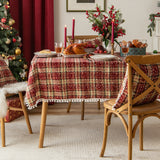 Bulk Christmas Plaid Snowflakes Tablecloths with Plush Ball for Christmas Party Decor Wholesale