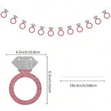 Engagement & Wedding Party Glitter Paper Diamond Ring Banner (16.4ft) - 3-Pack w/ Ribbon & Needle