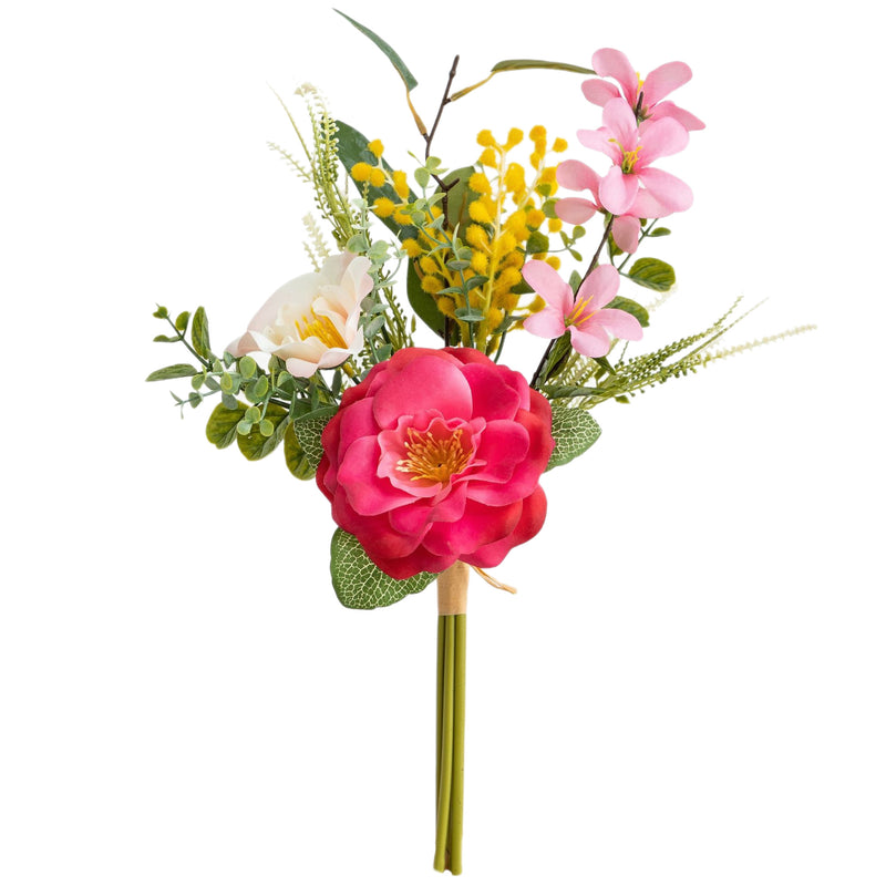 18" Artificial Camellia Flower Bouquet, Set of 6 Stems, UV-Resistant Silk Floral Arrangement for Home Decor, Wedding Centerpieces, Table Settings