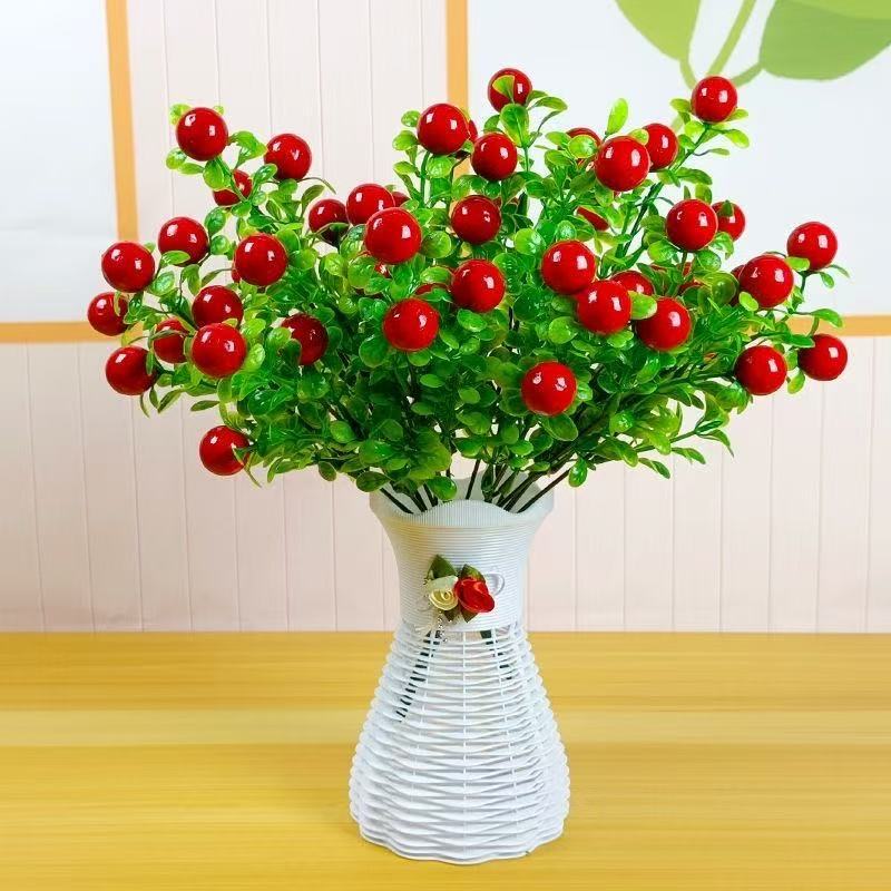 Artificial Wild Berry Bush, Red & Yellow Fortune Fruit Stem, Mixed Materials, for Home, Wedding & Hotel Decor