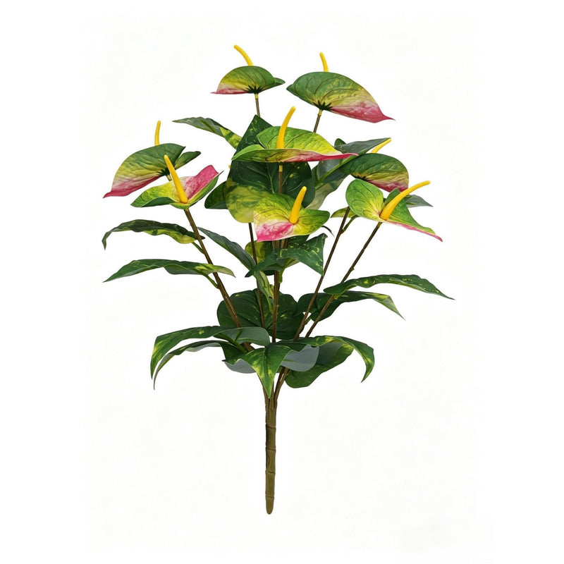 22" Artificial Anthurium Bush with 29 Blooms, PE/PVC Material, Indoor Décor for Home, Office, Wedding, and Events