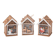 LED Christmas Cabin Hanging Ornaments with Rope, Bulk Set for Kids Holiday Decor