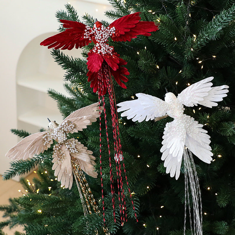 Christmas Hummingbird Ornaments 2-Pack - Beaded Tassel Bird Decor for Christmas Tree & Wall Hanging