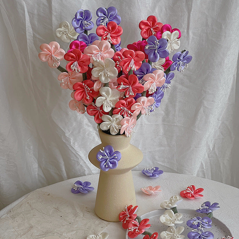 Artificial Silk Plum Blossom Bouquet, 10 Stems with 30 Blooms, 12" Tall, Wedding & Home Decor