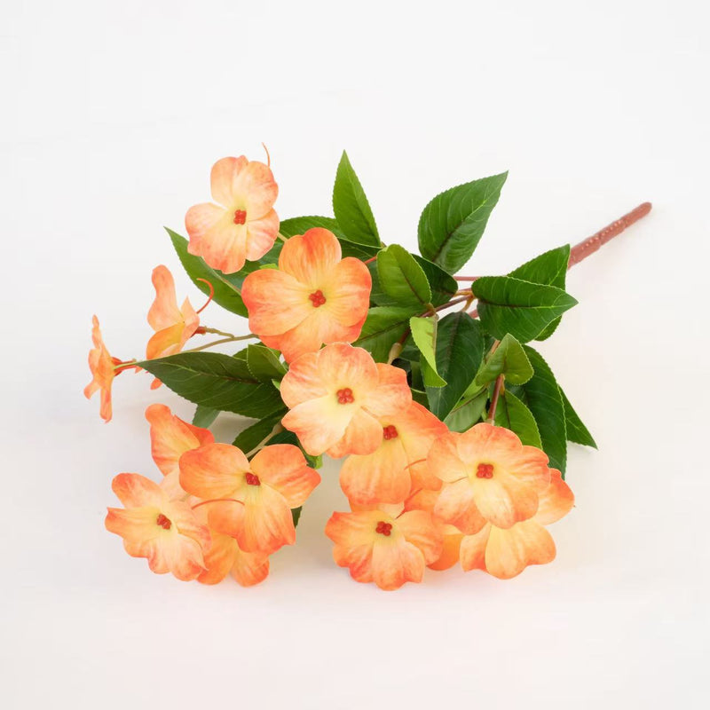 Artificial Impatiens Bouquet with 14 Blooms, Silk-Like Fabric, 16" Height, UV-Resistant for Indoor & Outdoor Use
