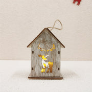Christmas Glow Cabin House LED Ornament with Hollowed-out Snow Elk for Xmas Tree Decor, Bulk Wholesale