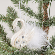 Simulated Feather Swan Christmas Hanging Ornaments with Diamond Accent, Bulk Set