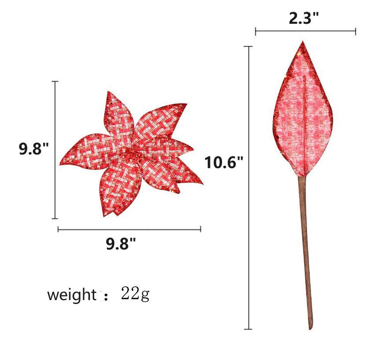 Glitter Artificial Poinsettia Flowers 10 Pcs Christmas Decorations for Tree Garland Rattan Accessories