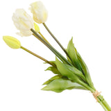 Tulip Artificial Flower Bouquet - 3 Blooms 2 Buds 13.8 Inch | Home Wedding & Outdoor Table Decor