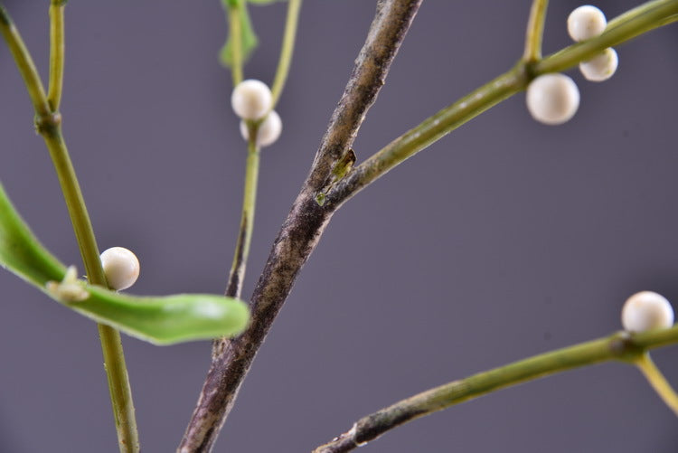 3 Pcs Artificial Mistletoe Stems with Leaf and Pearl Fruit, 12 Inch Winter Xmas Floral Arrangement