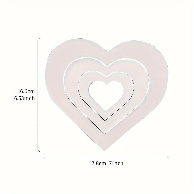 3-Piece White Chevron Heart Decorations - Wedding & Valentine's Day Decor (7in Max Size)