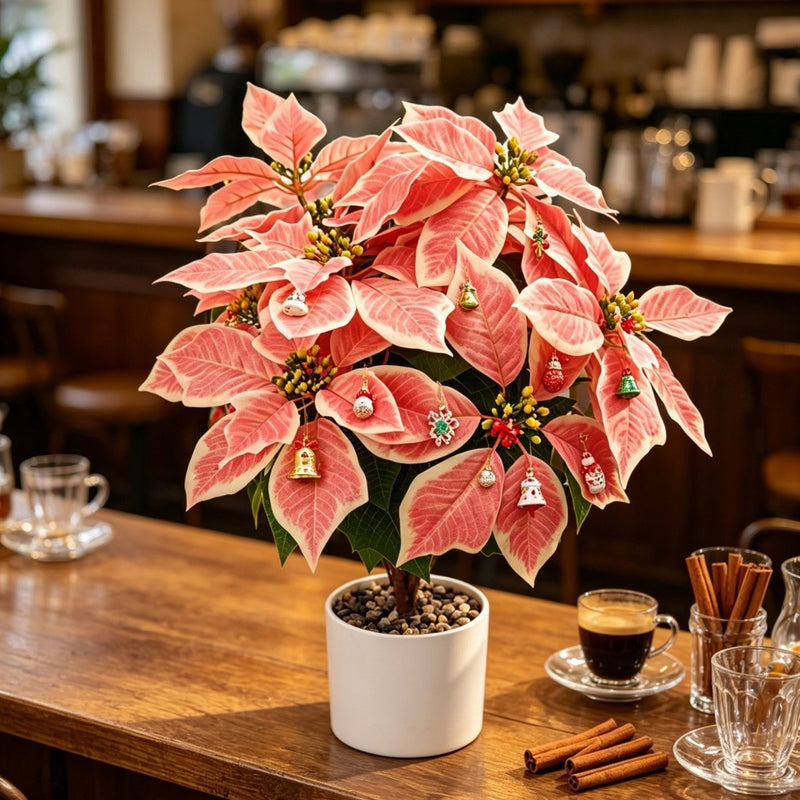 23" Faux Silk Poinsettia Bush with 12 Blooms, Christmas Flower Decor for Weddings, Holidays, and Home