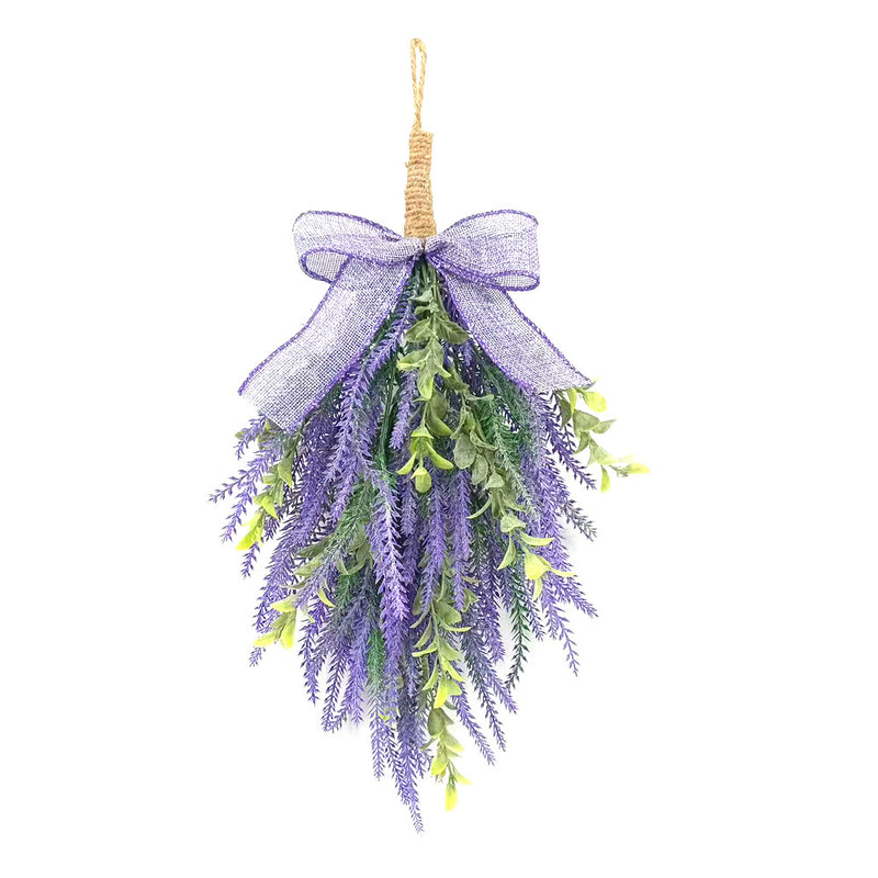 Artificial Lavender Bow Wall Hanging, Purple Faux Floral Door Swag, Plastic, Home & Window Display Decor