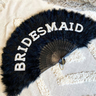 Bachelorette Party Bride Feather Fan - White with Pearl "Bride" Lettering | Wedding & Bridal Decor