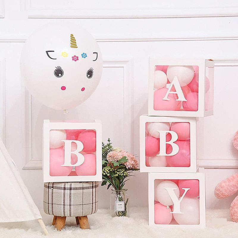 Bulk 4 Pcs Clear Balloon Boxes with Letters for Baby Shower Birthday Party Backdrop Decor Wholesale