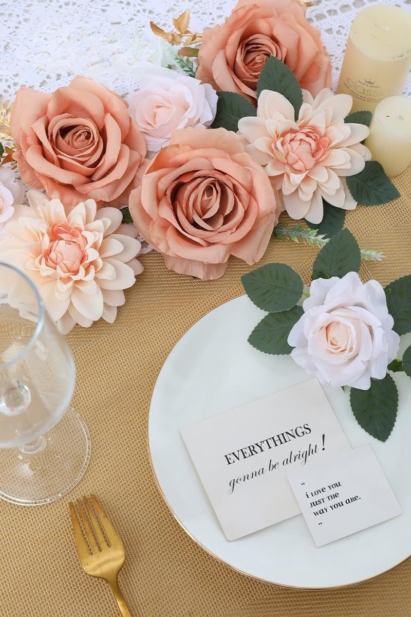 Wedding Backdrop Floral Arrangement Kit Silk Rose Dahlia Combo Adjustable Stems UV Fade Resistant Event Decor