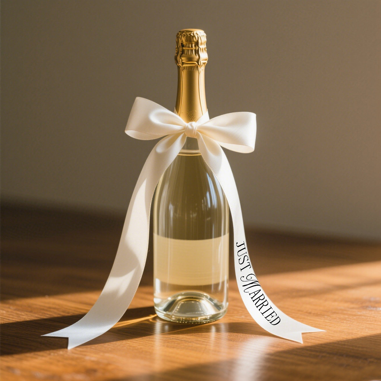 Just Married Wedding Ribbon - 0.8"x24" Champagne Bottle Decor Streamer
