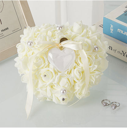 Bulk Double Sided Wedding Ring Pillow with Rose Shockproof Design for Destination Weddings & Vow Renewals Bridal Keepsake Organizer Box Wholesale