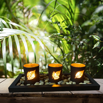 Bulk Hollow-out Candle Cup Set with Wooden Tray for Home Wedding Party Table Centerpiece Decor Wholesale