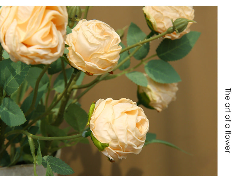 Artificial Silk 3-Head Ruffled Roses, Single Stem, 22" Long, Modern Home Decor, Wedding & Event Floral Arrangements