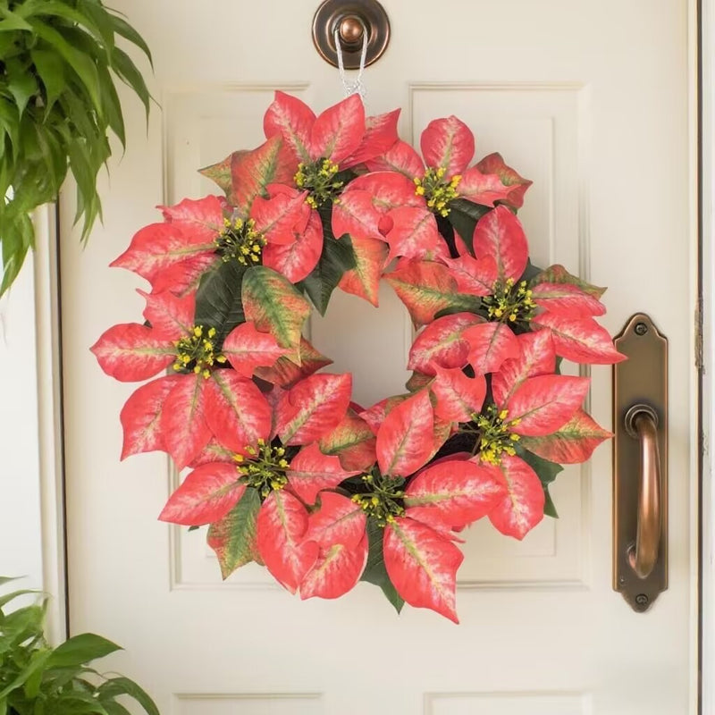 Artificial Poinsettia Garland, 18" Christmas Vine for Holiday Decor, Door Hanging & Commercial Displays