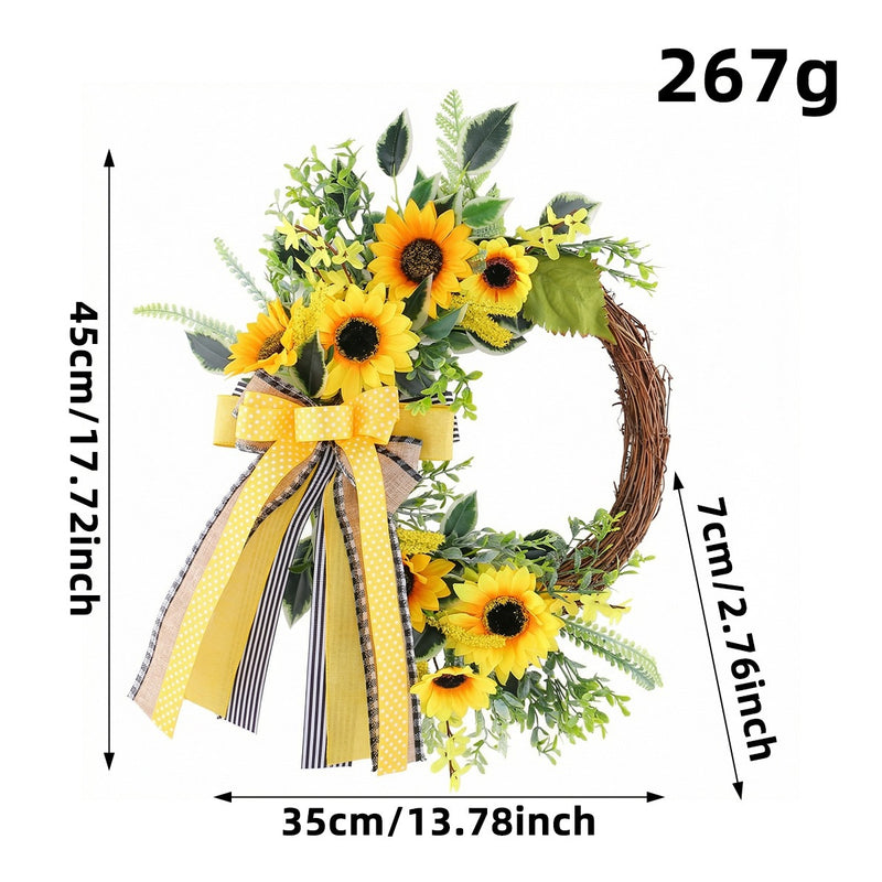 Autumn Sunflower Half Wreath Garland, 18" Long, Plastic, Bee Decor, Door Hanging