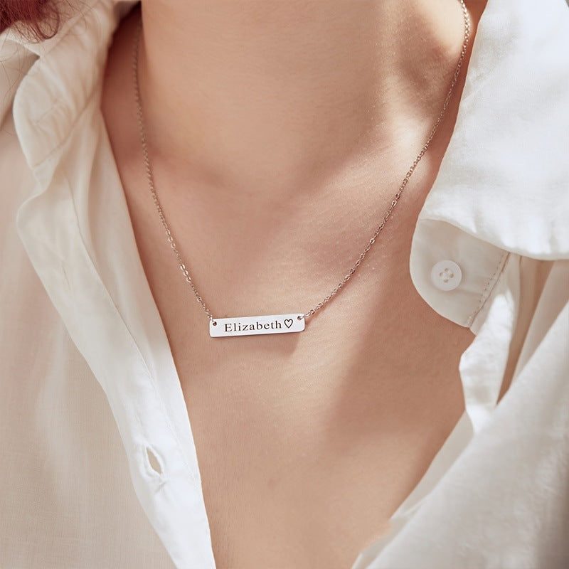 Personalized Dainty Rectangle Bar Necklace - Custom Engraved Minimalist Collarbone Chain