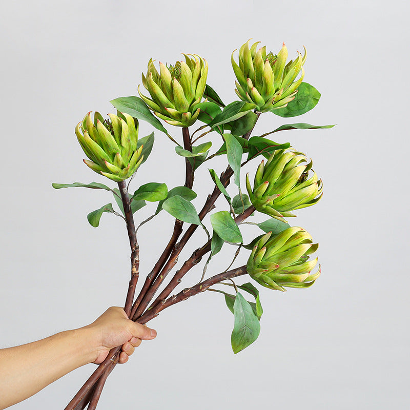 Single Stem Protea King Artificial Flower, 25" Tall, Silk-Like Fabric, Perfect for Weddings and Home Decor