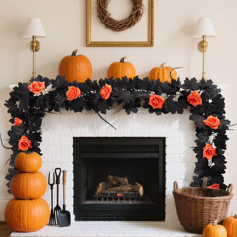 Christmas/Halloween Faux Vine Garland - Black Artificial Maple Leaf Vine for Home & Wedding 67 Inches Long