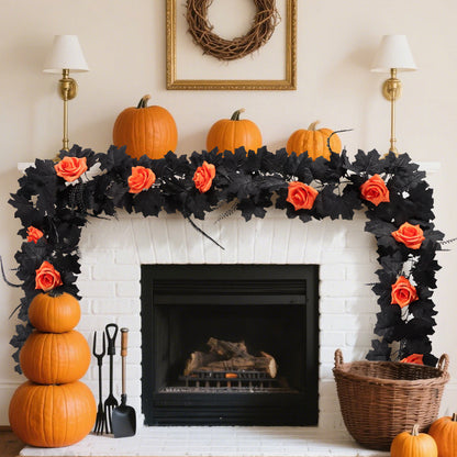 Christmas/Halloween Faux Vine Garland - Black Artificial Maple Leaf Vine for Home & Wedding 67 Inches Long