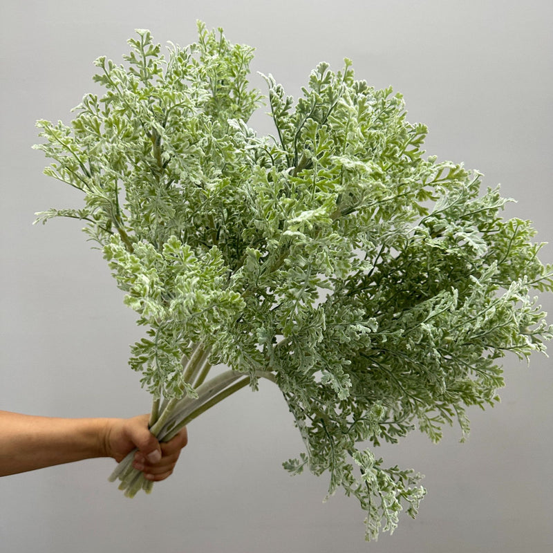 Artificial Dusty Miller Bush, Silver Leaf Foliage, 24" Tall, Perfect for Weddings, Home Decor, and Events