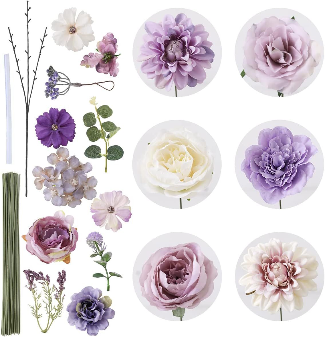 Wedding Backdrop Floral Arrangement Kit Silk Rose Dahlia Combo Adjustable Stems UV Fade Resistant Event Decor