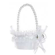 2-Pack Wedding Flower Girl & Bridesmaid Baskets - Lace, Rhinestone & Pearl Embellished White Designs