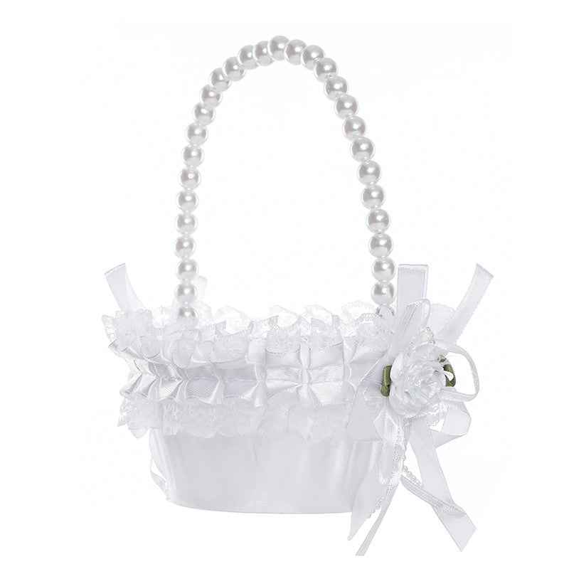 2-Pack Wedding Flower Girl & Bridesmaid Baskets - Lace, Rhinestone & Pearl Embellished White Designs