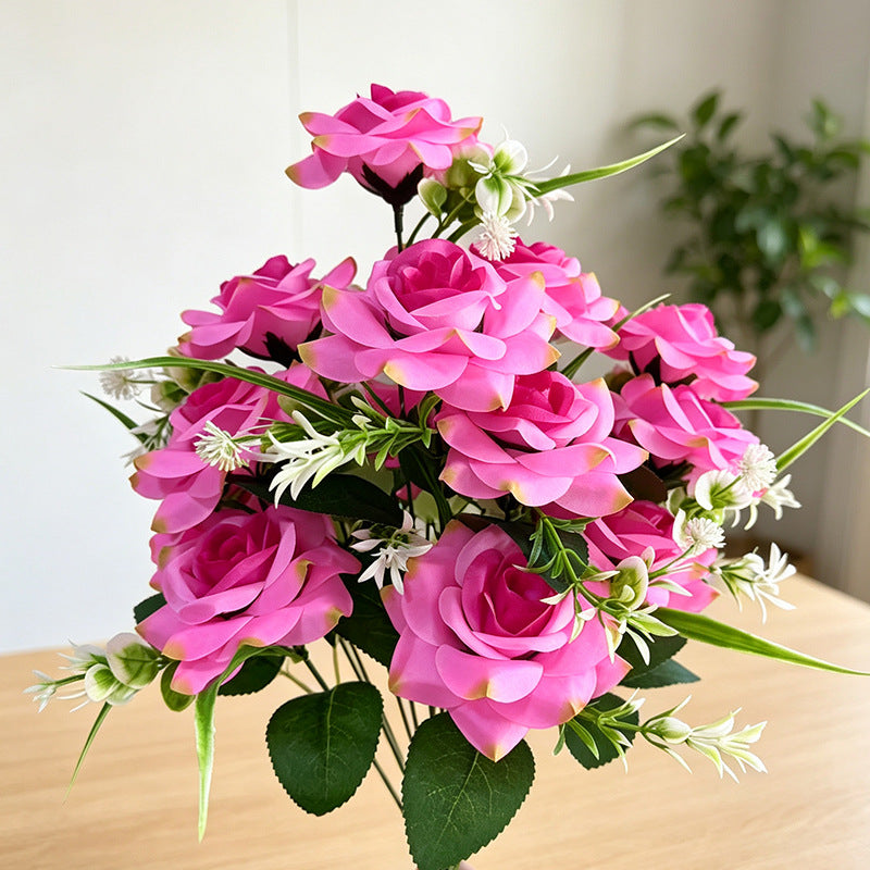 18-Bloom Artificial Rose Bush, 16" Tall, Realistic Faux Silk Roses for Wedding Decor, Home Styling, Events