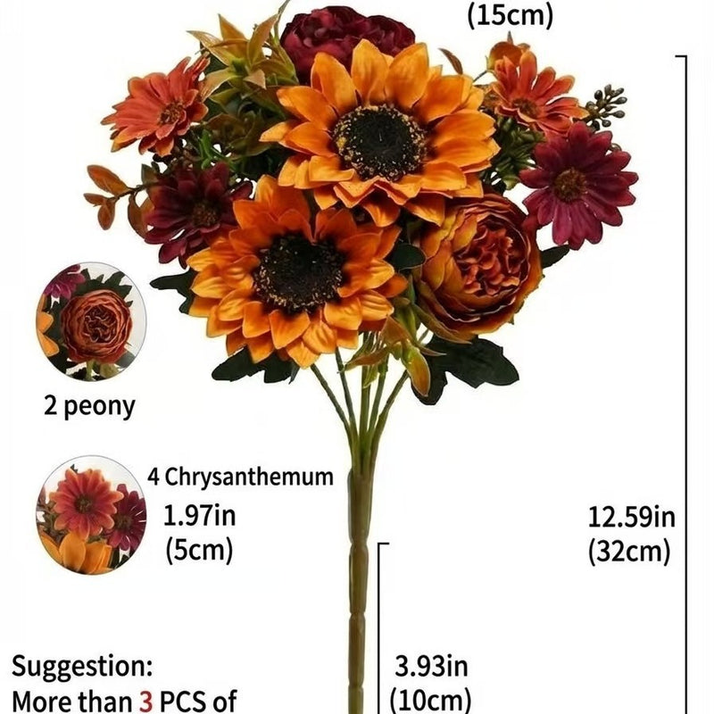 13" Sunflower Bush with 6 Blooms, Realistic Plastic Artificial Flowers for Home Decor, Weddings & Events