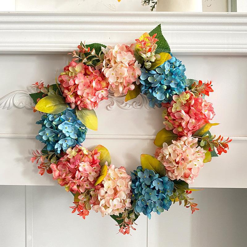 16" Artificial Hydrangea Garland, Blue & Pink Silk Flower Vine, Perfect for Home Decor, Weddings, Events, and Window Displays